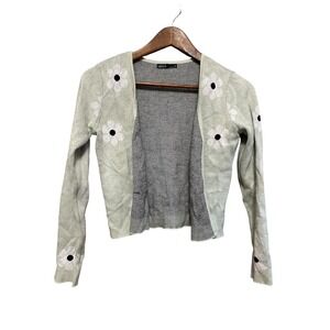 Nikka K‎ Floral Cardigan Sweater Women's Small Green Daisy Knit Cotton Blend